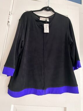 Chico's Private Edition Black zip up top layer with purple Trim